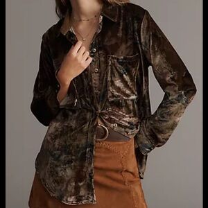 Anthropologie Velvet Tie-Dye Blouse in Brown and Black NWT